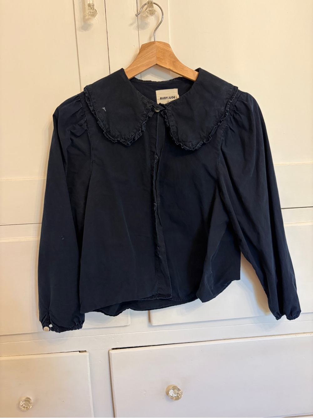 Rudy Jude Navy Blue Button-Down Shirt with Peter Pan Collar